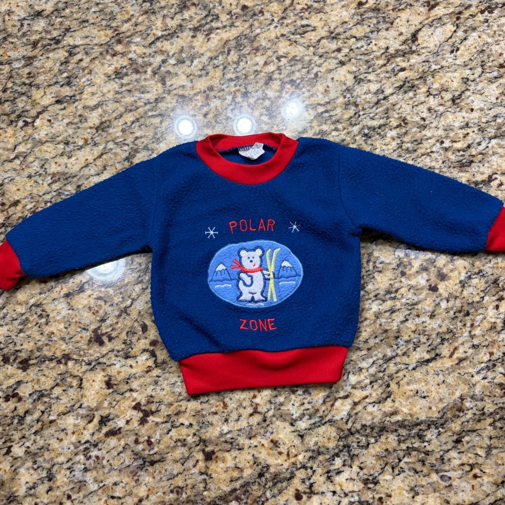 Vintage Cuties by Judy Polar Bear Ski Fleece Sweatshirt Blue Red Kids 18M‎